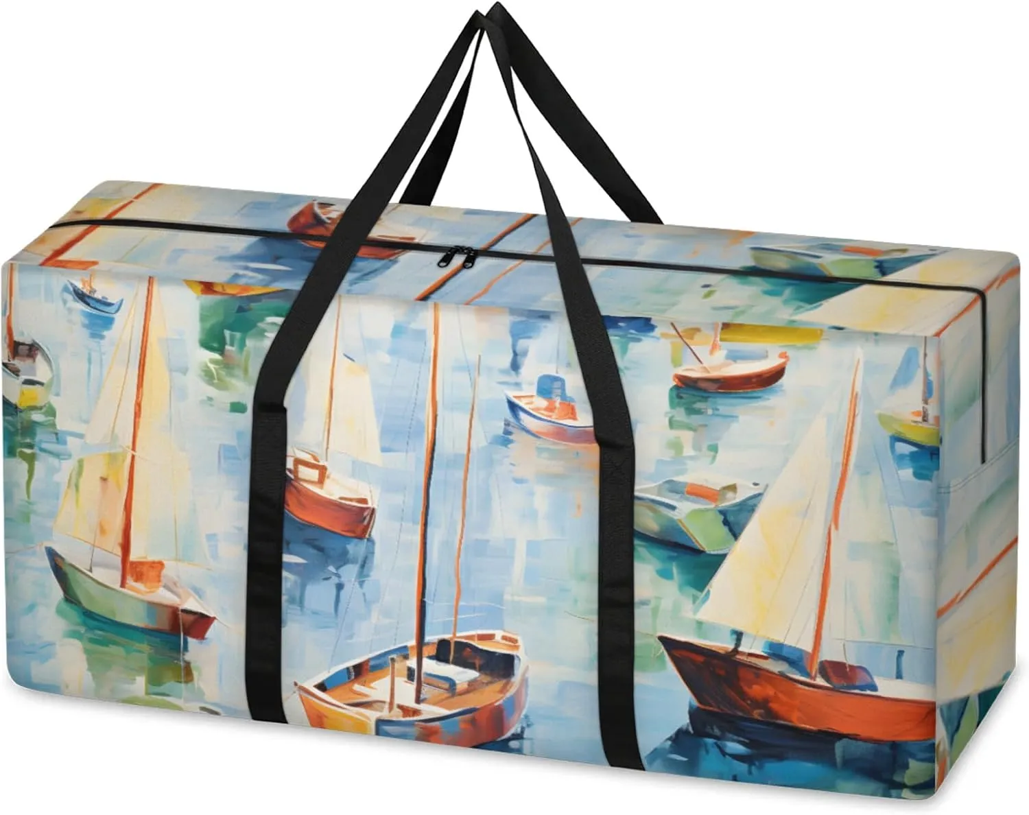 Modern Sailing Boat Extra Large Moving Bags Heavy Duty Storage Bags Cloth Wrap Around Handles Double Zipper Reusable Convenient Foldable Storage Tote for Travel Camping Space Save