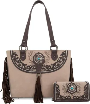 Montana West Aztec Tote Bag for Women Embroidered Western Shoulder Purse and Wallet Set