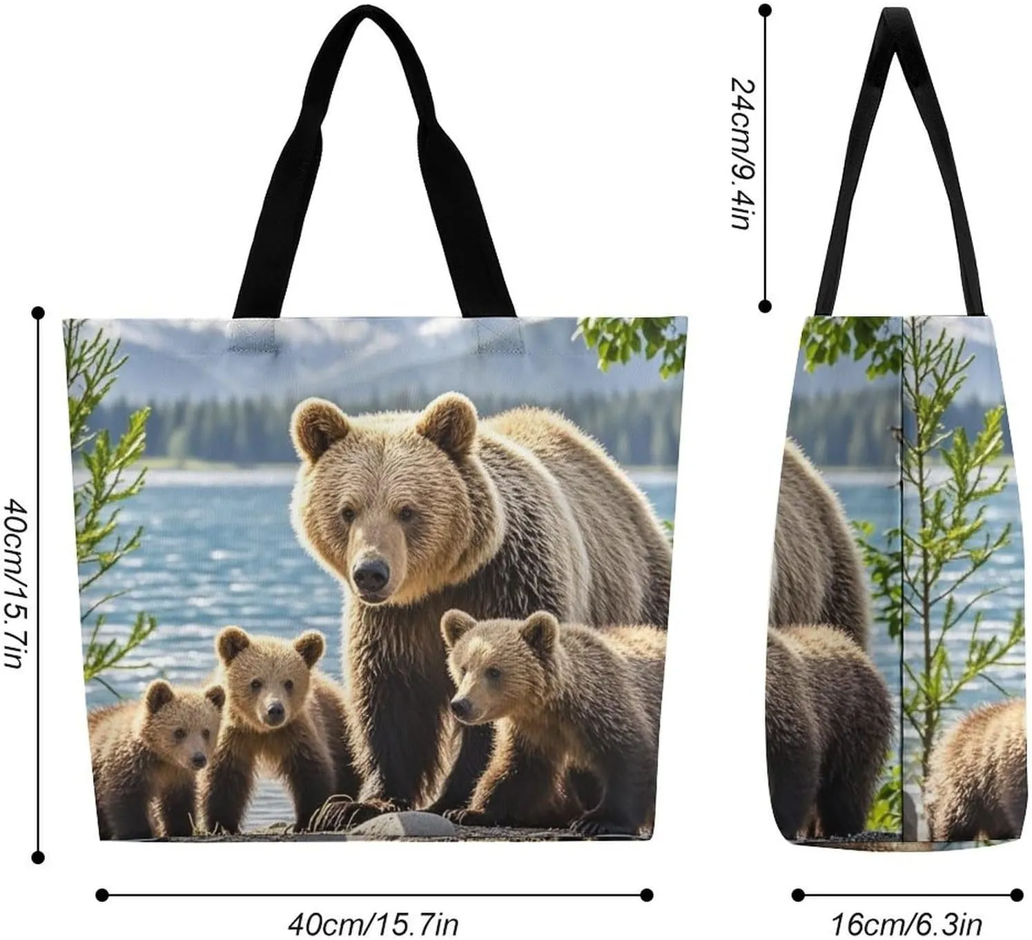 Mother Bear And Cubs Beach Bag Reusable Tote Bag Foldable Grocery Bags Women Shopping Bags for Daily Essentials