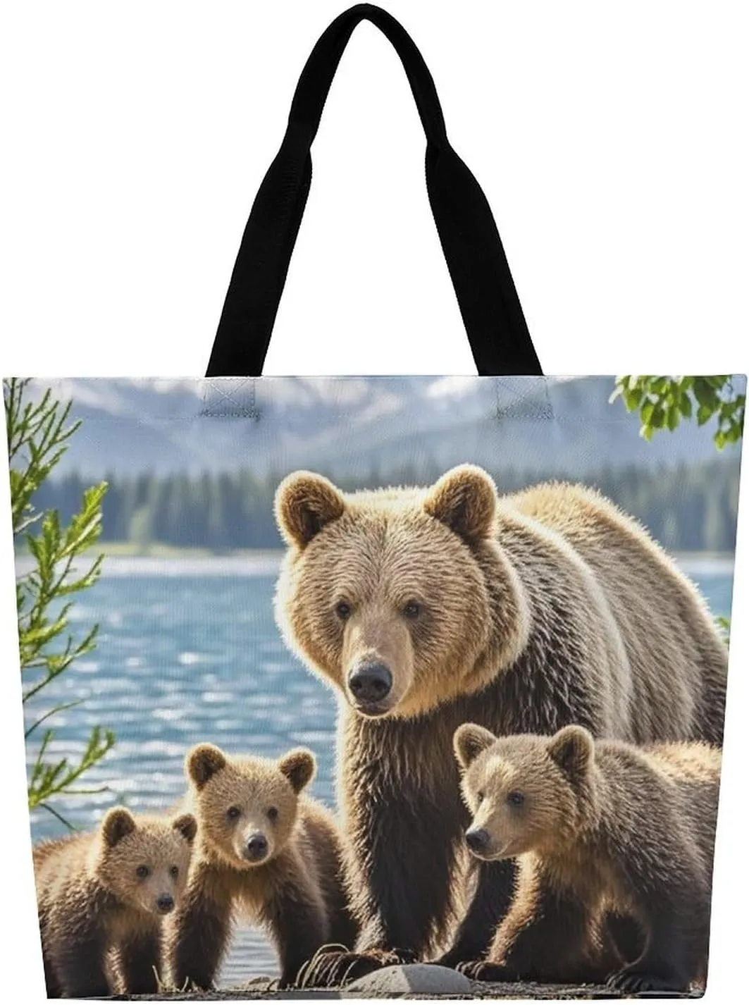 Mother Bear And Cubs Beach Bag Reusable Tote Bag Foldable Grocery Bags Women Shopping Bags for Daily Essentials