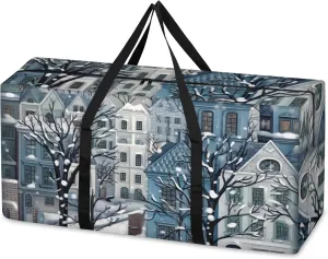 Mystical City Extra Large Moving Bags Heavy Duty Storage Bags Artistic City Cloth Wrap Around Handles Double Zipper Reusable Convenient Foldable Storage Tote for Travel Camping Space Save