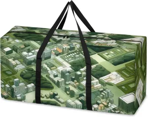 Mystical City Extra Large Moving Bags Heavy Duty Storage Bags Colorful City Cloth Wrap Around Handles Double Zipper Reusable Convenient Foldable Storage Tote for Travel Camping Space Save