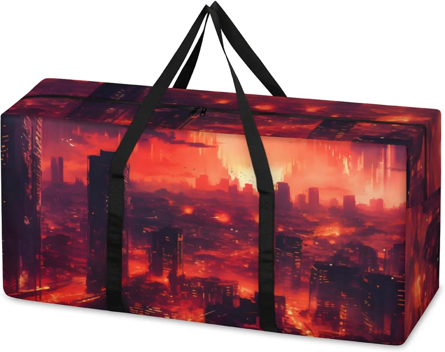 Mystical City Extra Large Moving Bags Heavy Duty Storage Bags Sunset City Cloth Wrap Around Handles Double Zipper Reusable Convenient Foldable Storage Tote for Travel Camping Space Save