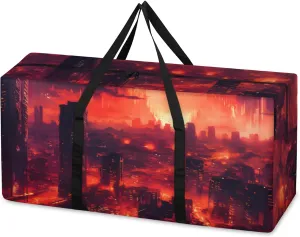 Mystical City Extra Large Moving Bags Heavy Duty Storage Bags Sunset City Cloth Wrap Around Handles Double Zipper Reusable Convenient Foldable Storage Tote for Travel Camping Space Save