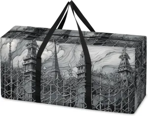 Mystical City Extra Large Moving Bags Heavy Duty Storage Bags Watercolor City Cloth Wrap Around Handles Double Zipper Reusable Convenient Foldable Storage Tote for Travel Camping Space Save