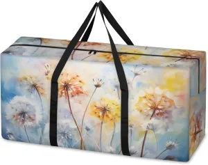 Mystical Dandelion Extra Large Moving Bags Heavy Duty Storage Bags Watercolor Dandelion Cloth Wrap Around Handles Double Zipper Reusable Convenient Foldable Storage Tote for Travel Camping Space Save