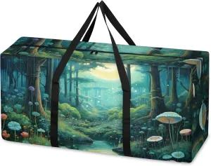 Mystical Forest Extra Large Moving Bags Heavy Duty Storage Bags Colorful Forest Cloth Wrap Around Handles Double Zipper Reusable Convenient Foldable Storage Tote for Travel Camping Space Save