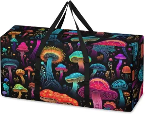 Mystical Mushrooms Extra Large Moving Bags Heavy Duty Storage Bags Bright Mushrooms Cloth Wrap Around Handles Double Zipper Reusable Convenient Foldable Storage Tote for Travel Camping Space Save