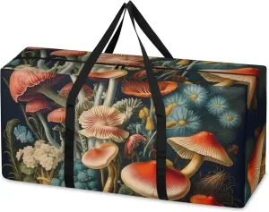 Mystical Mushrooms Extra Large Moving Bags Heavy Duty Storage Bags Cute Mushrooms Cloth Wrap Around Handles Double Zipper Reusable Convenient Foldable Storage Tote for Travel Camping Space Save