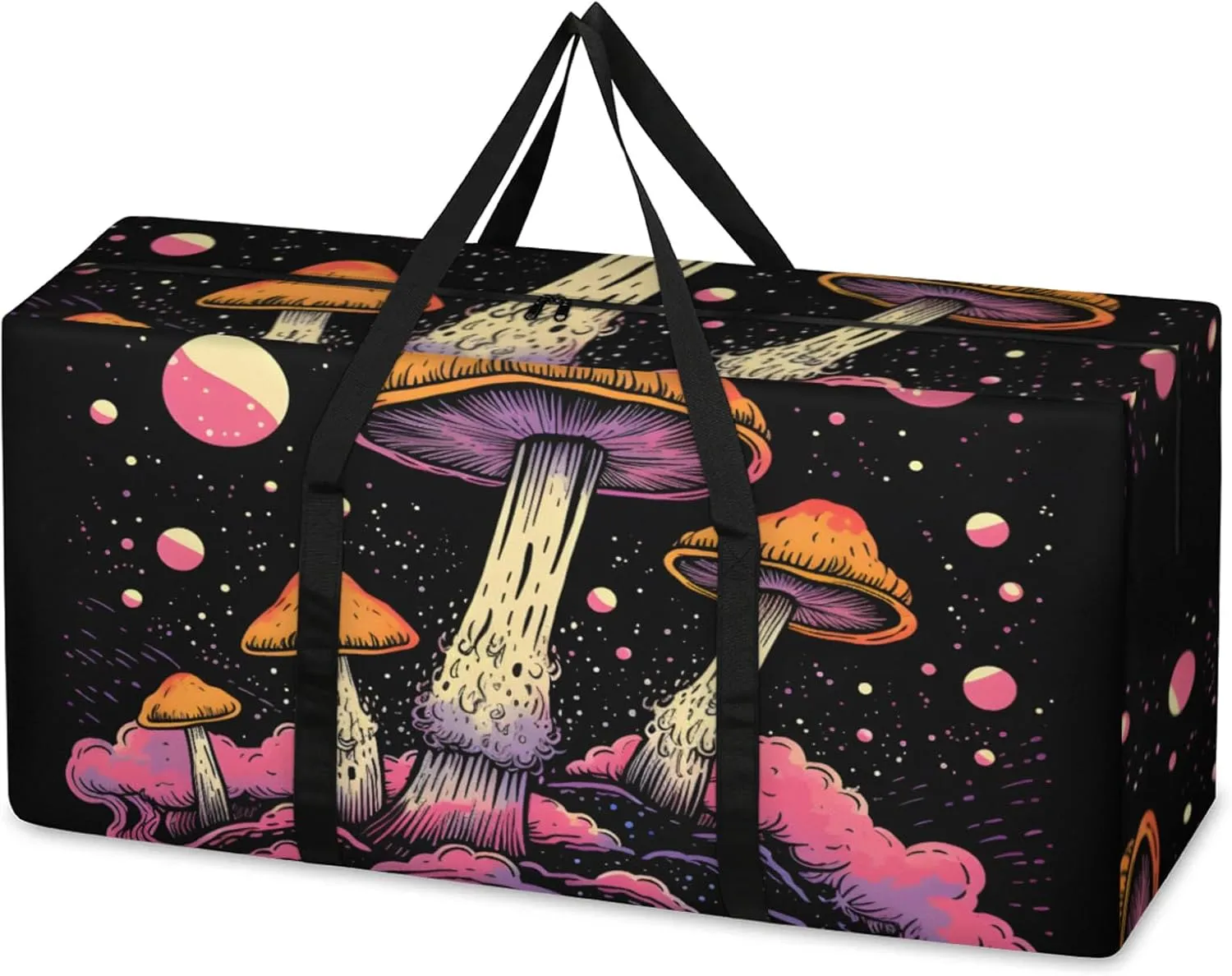 Mystical Mushrooms Extra Large Moving Bags Heavy Duty Storage Bags Dreamy Mushrooms Cloth Wrap Around Handles Double Zipper Reusable Convenient Foldable Storage Tote for Travel Camping Space Save