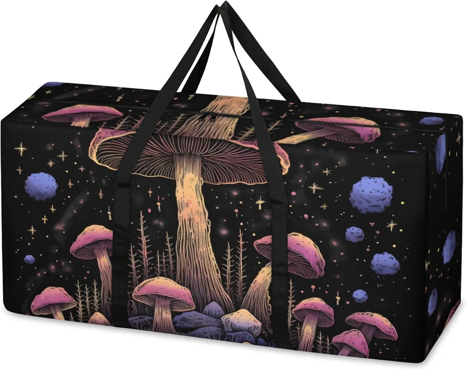 Mystical Mushrooms Extra Large Moving Bags Heavy Duty Storage Bags Fantastic Mushrooms Cloth Wrap Around Handles Double Zipper Reusable Convenient Foldable Storage Tote for Travel Camping Space Save