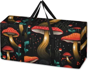 Mystical Mushrooms Extra Large Moving Bags Heavy Duty Storage Bags Flowers Mushrooms Cloth Wrap Around Handles Double Zipper Reusable Convenient Foldable Storage Tote for Travel Camping Space Save
