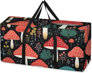 Mystical Mushrooms Extra Large Moving Bags Heavy Duty Storage Bags Glowing Mushrooms Cloth Wrap Around Handles Double Zipper Reusable Convenient Foldable Storage Tote for Travel Camping Space Save