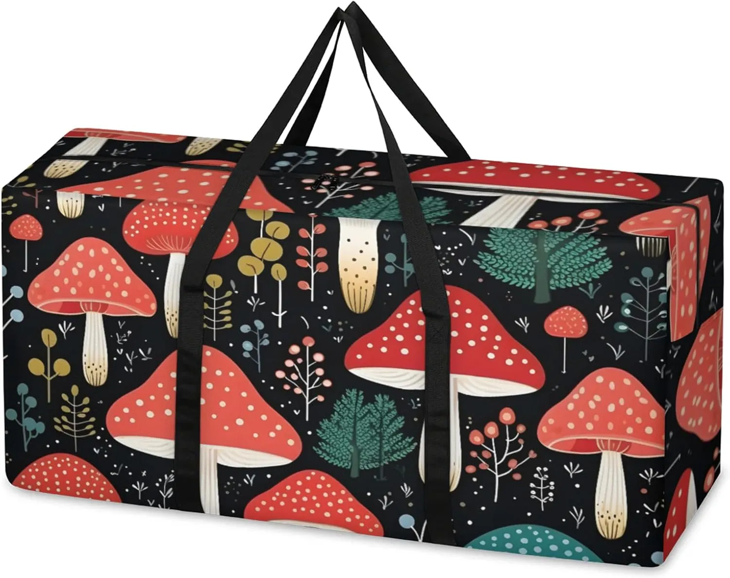 Mystical Mushrooms Extra Large Moving Bags Heavy Duty Storage Bags Glowing Mushrooms Cloth Wrap Around Handles Double Zipper Reusable Convenient Foldable Storage Tote for Travel Camping Space Save