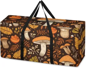 Mystical Mushrooms Extra Large Moving Bags Heavy Duty Storage Bags Graffiti Mushrooms Cloth Wrap Around Handles Double Zipper Reusable Convenient Foldable Storage Tote for Travel Camping Space Save