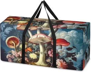 Mystical Mushrooms Extra Large Moving Bags Heavy Duty Storage Bags Watercolor Mushrooms Cloth Wrap Around Handles Double Zipper Reusable Convenient Foldable Storage Tote for Travel Camping Space Save