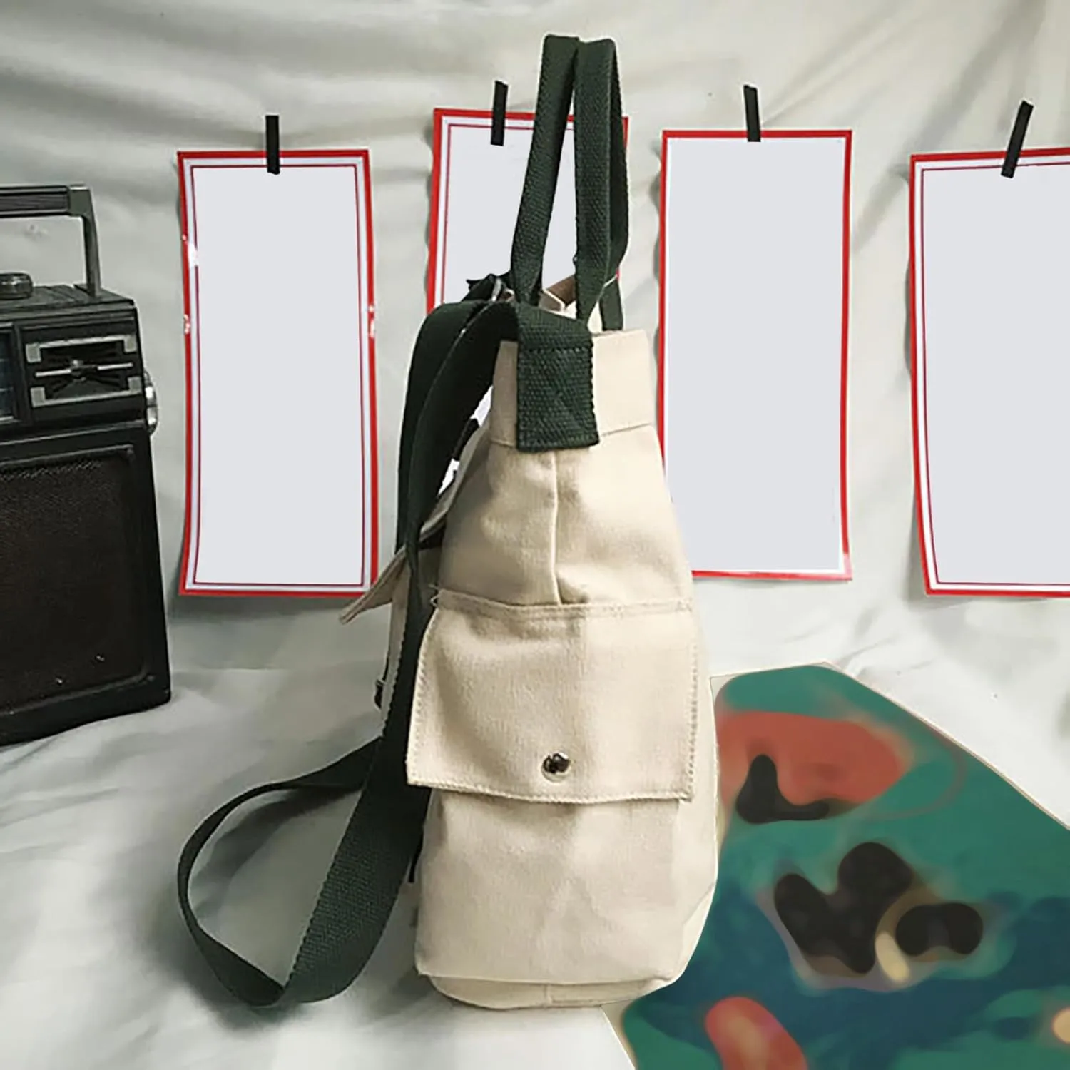 New Canvas Solid Color Simple Fashion One Shoulder Messenger Bag Clear Shoulder Bag (Green, One Size)