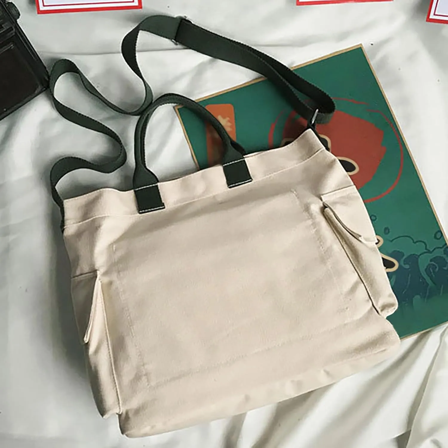 New Canvas Solid Color Simple Fashion One Shoulder Messenger Bag Clear Shoulder Bag (Green, One Size)