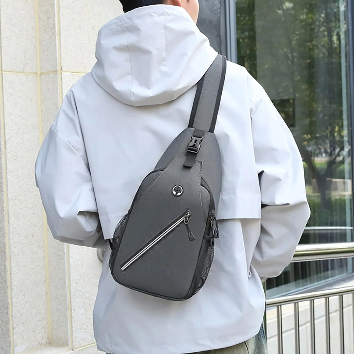 New Simple Men's Splash Proof Chest Bag Sports Leisure Shoulder Bags Fashion Student Messenger (Light Gray, One Size)