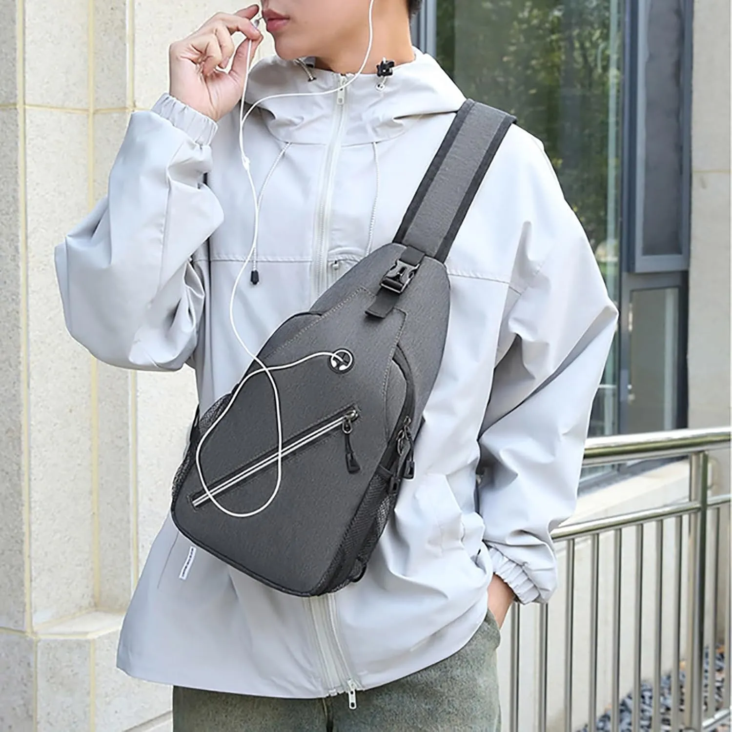 New Simple Men's Splash Proof Chest Bag Sports Leisure Shoulder Bags Fashion Student Messenger (Light Gray, One Size)