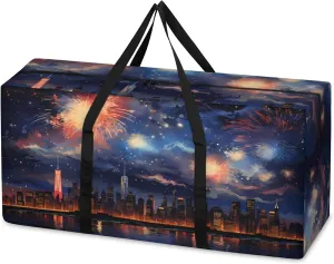 Night City Extra Large Moving Bags Heavy Duty Storage Bags Abstract City Cloth Wrap Around Handles Double Zipper Reusable Convenient Foldable Storage Tote for Travel Camping Space Save