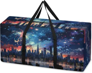 Night City Extra Large Moving Bags Heavy Duty Storage Bags Colorful City Cloth Wrap Around Handles Double Zipper Reusable Convenient Foldable Storage Tote for Travel Camping Space Save