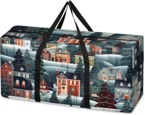 Night City Extra Large Moving Bags Heavy Duty Storage Bags Dreamy City Cloth Wrap Around Handles Double Zipper Reusable Convenient Foldable Storage Tote for Travel Camping Space Save