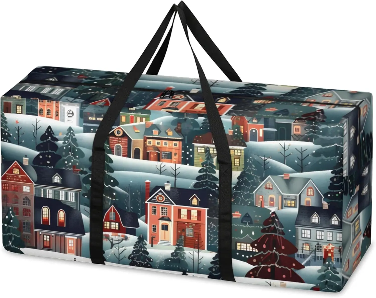 Night City Extra Large Moving Bags Heavy Duty Storage Bags Dreamy City Cloth Wrap Around Handles Double Zipper Reusable Convenient Foldable Storage Tote for Travel Camping Space Save
