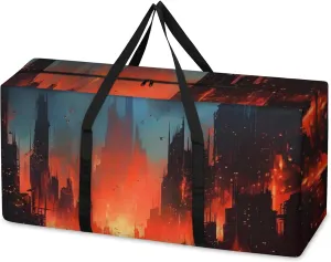 Night City Extra Large Moving Bags Heavy Duty Storage Bags Graffiti City Cloth Wrap Around Handles Double Zipper Reusable Convenient Foldable Storage Tote for Travel Camping Space Save