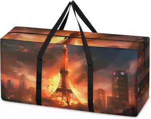 Night City Extra Large Moving Bags Heavy Duty Storage Bags Modern City Cloth Wrap Around Handles Double Zipper Reusable Convenient Foldable Storage Tote for Travel Camping Space Save