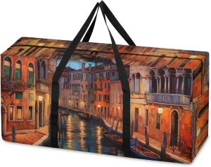 Night City Extra Large Moving Bags Heavy Duty Storage Bags Mystical City Cloth Wrap Around Handles Double Zipper Reusable Convenient Foldable Storage Tote for Travel Camping Space Save