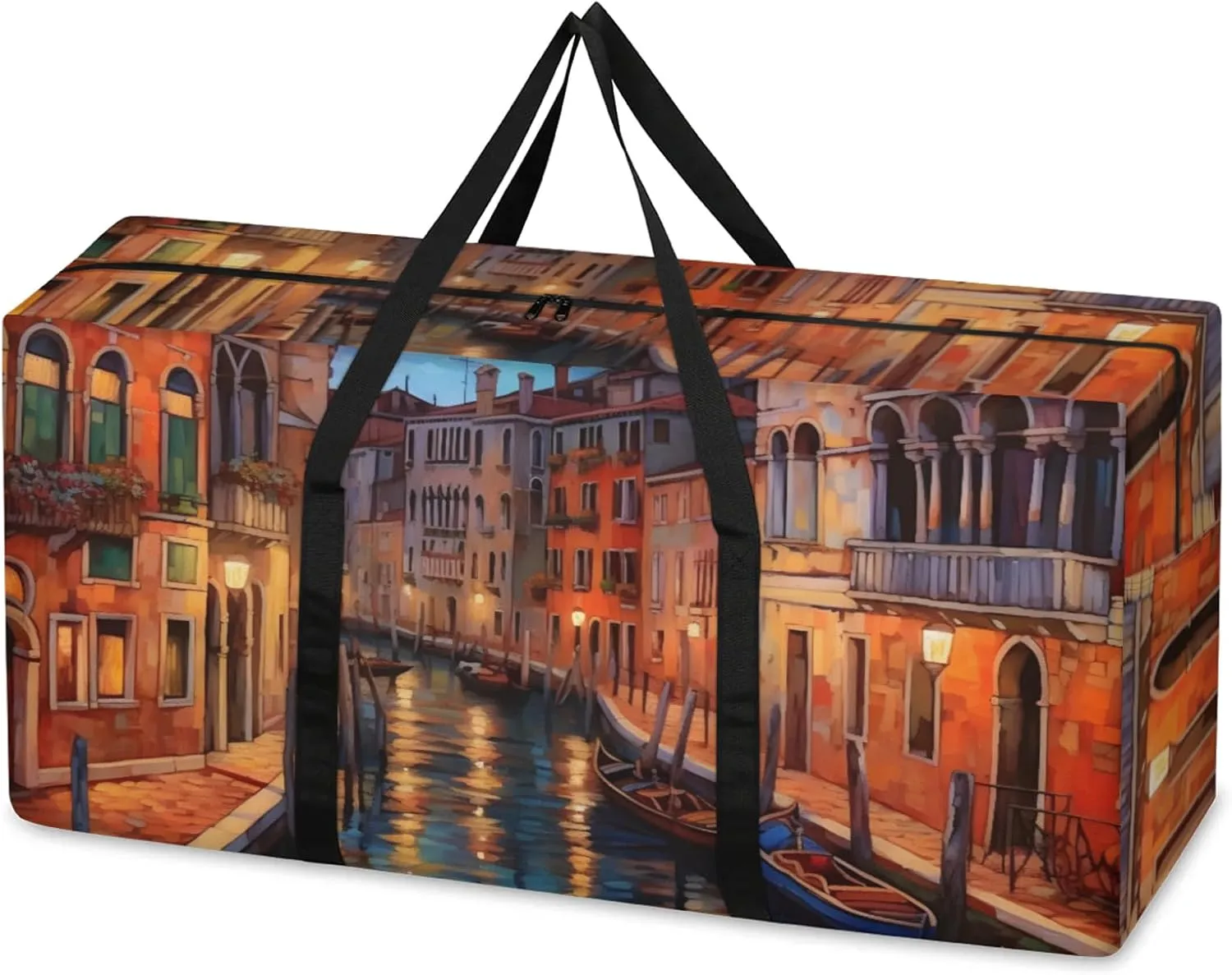 Night City Extra Large Moving Bags Heavy Duty Storage Bags Mystical City Cloth Wrap Around Handles Double Zipper Reusable Convenient Foldable Storage Tote for Travel Camping Space Save