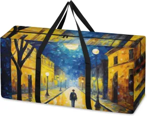 Night Village Extra Large Moving Bags Heavy Duty Storage Bags Abstract Village Cloth Wrap Around Handles Double Zipper Reusable Convenient Foldable Storage Tote for Travel Camping Space Save