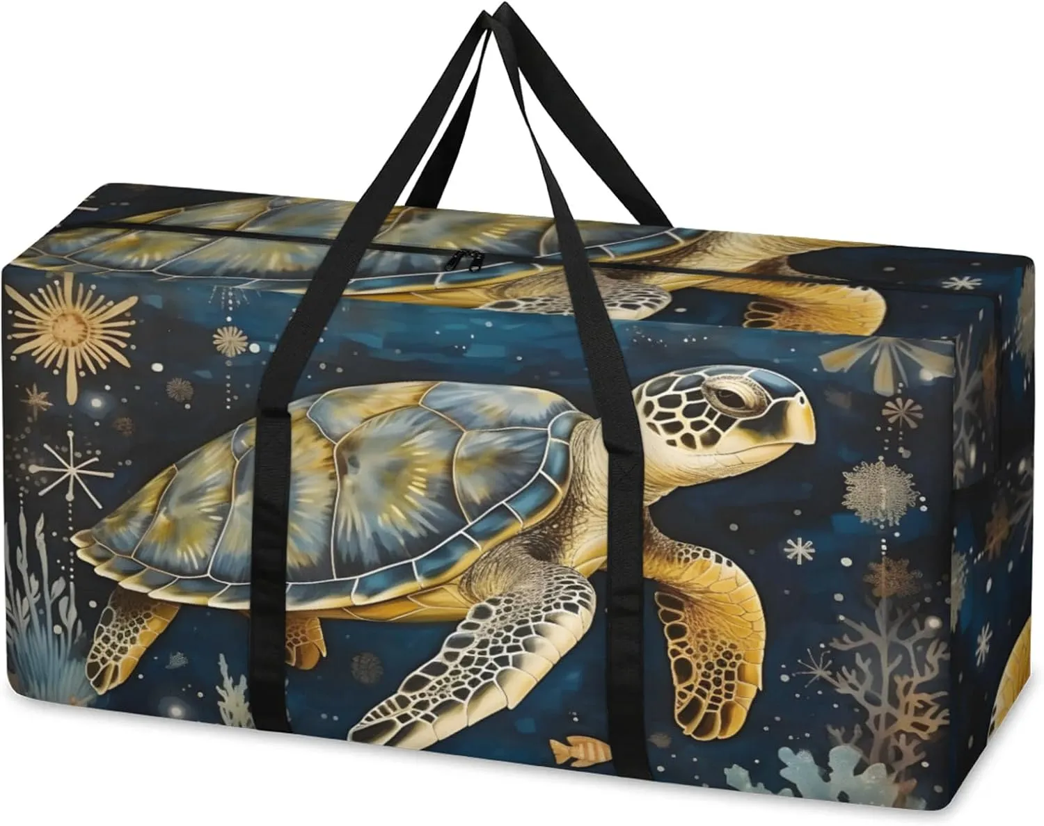 Ocean Turtle Extra Large Moving Bags Heavy Duty Storage Bags Graffiti Turtle Cloth Wrap Around Handles Double Zipper Reusable Convenient Foldable Storage Tote for Travel Camping Space Save