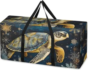 Ocean Turtle Extra Large Moving Bags Heavy Duty Storage Bags Graffiti Turtle Cloth Wrap Around Handles Double Zipper Reusable Convenient Foldable Storage Tote for Travel Camping Space Save