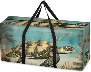 Ocean Turtle Extra Large Moving Bags Heavy Duty Storage Bags Modern Turtle Cloth Wrap Around Handles Double Zipper Reusable Convenient Foldable Storage Tote for Travel Camping Space Save