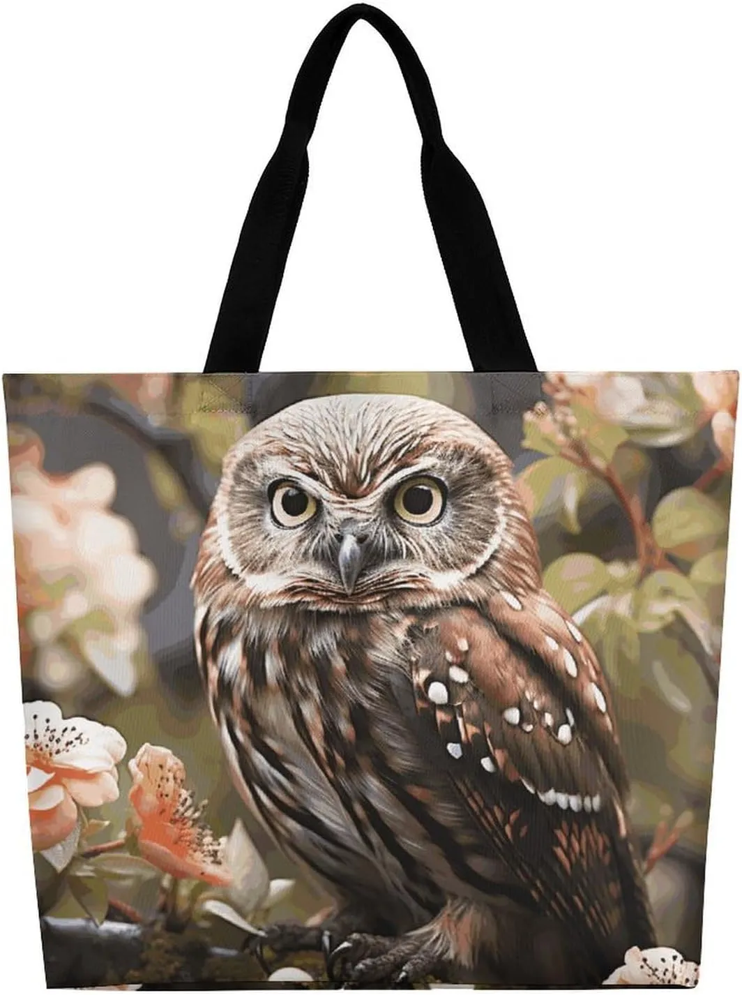 Owl And Flower Beach Bag Reusable Tote Bag Foldable Grocery Bags Women Shopping Bags for Daily Essentials