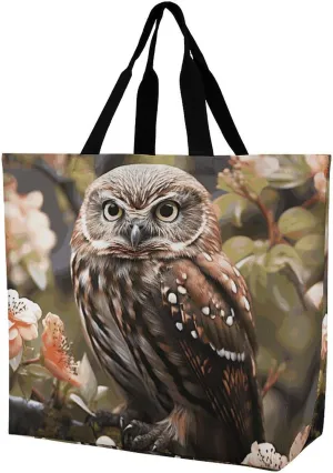 Owl And Flower Beach Bag Reusable Tote Bag Foldable Grocery Bags Women Shopping Bags for Daily Essentials