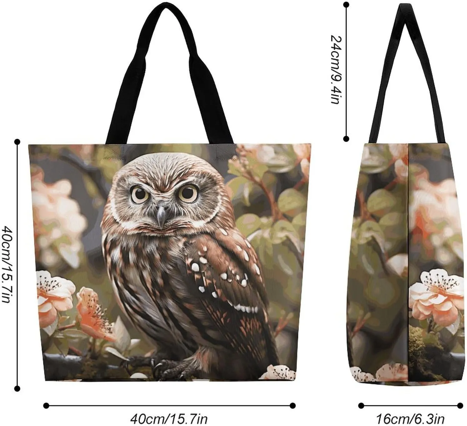 Owl And Flower Beach Bag Reusable Tote Bag Foldable Grocery Bags Women Shopping Bags for Daily Essentials