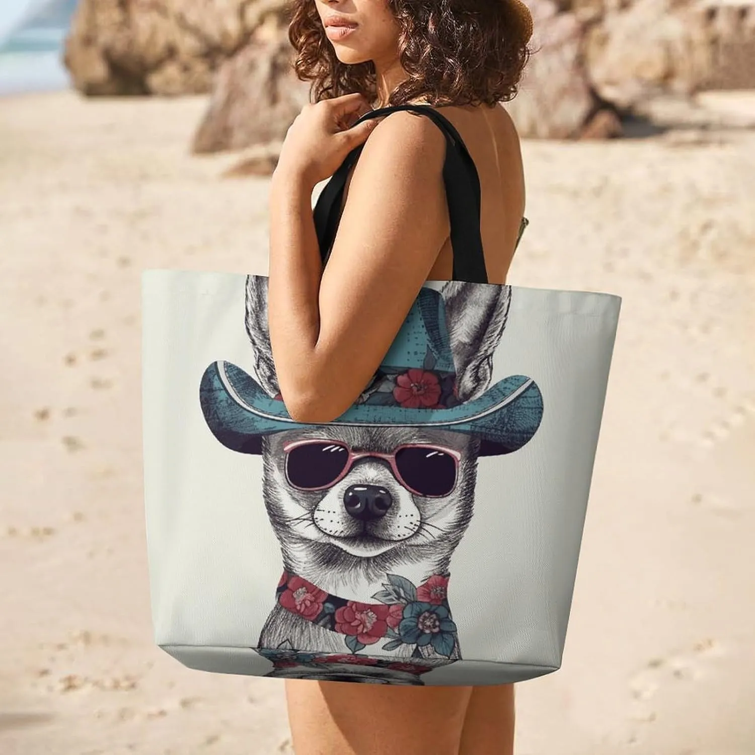 Pastel Color Smiley Face Beach Bag Reusable Tote Bag Foldable Grocery Bags Women Shopping Bags for Daily Essentials