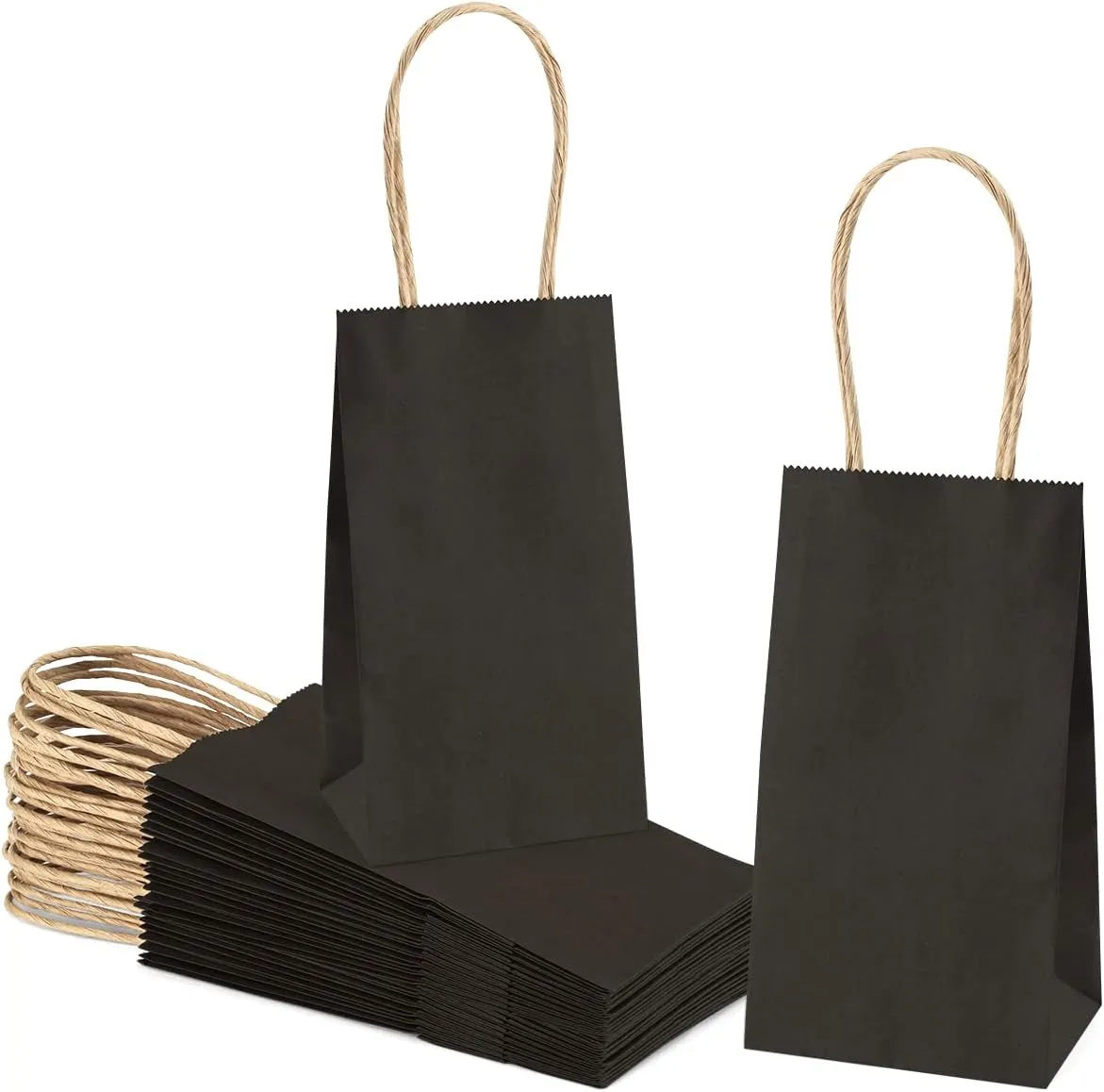 Poever Small Kraft Paper Bags 25 Pack Mini Black Paper Bags 3.5x2.4x6.7 Small Gift Bags with Handles Bulk for Party Favor Small Business