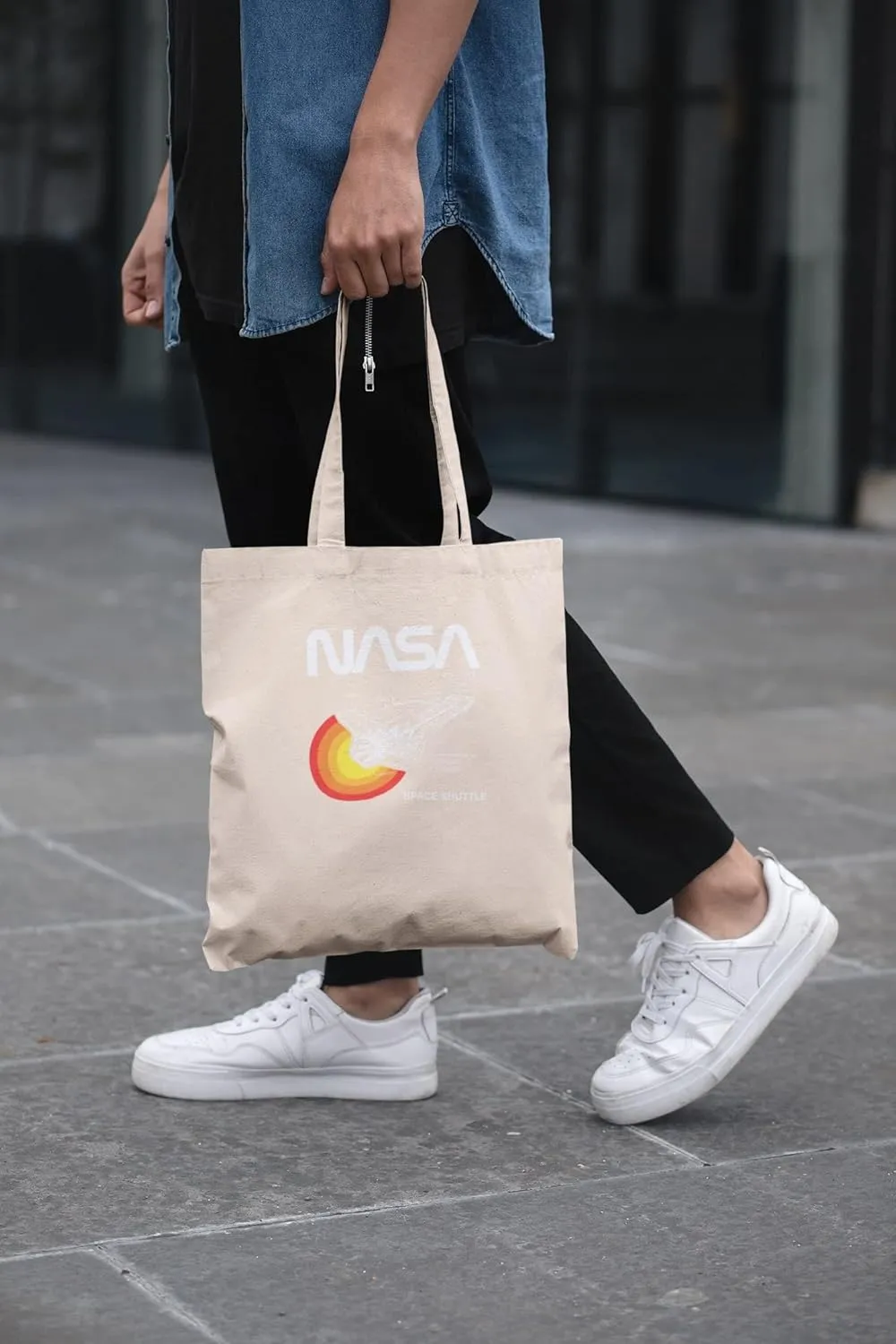 Pop Threads NASA Space Shuttle Diagram Shirt Large Reusable Canvas Tote Bag