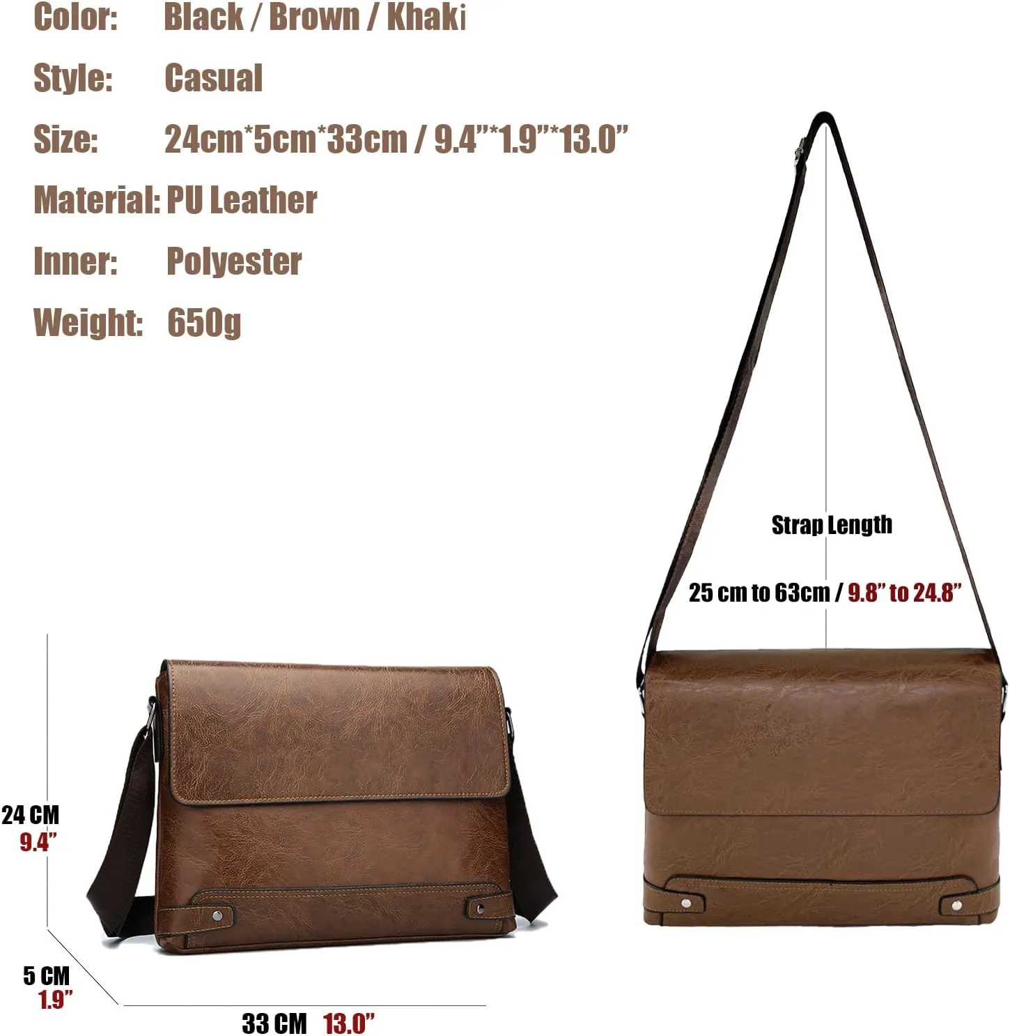 PORT&LOTUS Messenger Bags for Men - Small PU Leather Crossbody Bags