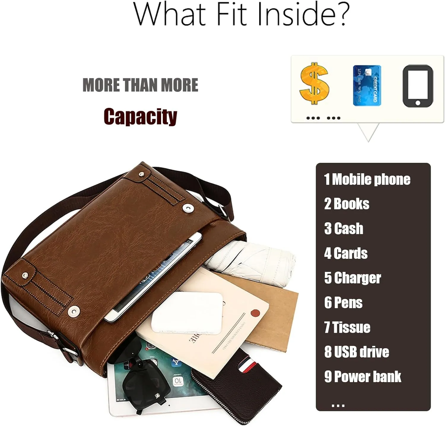 PORT&LOTUS Messenger Bags for Men - Small PU Leather Crossbody Bags