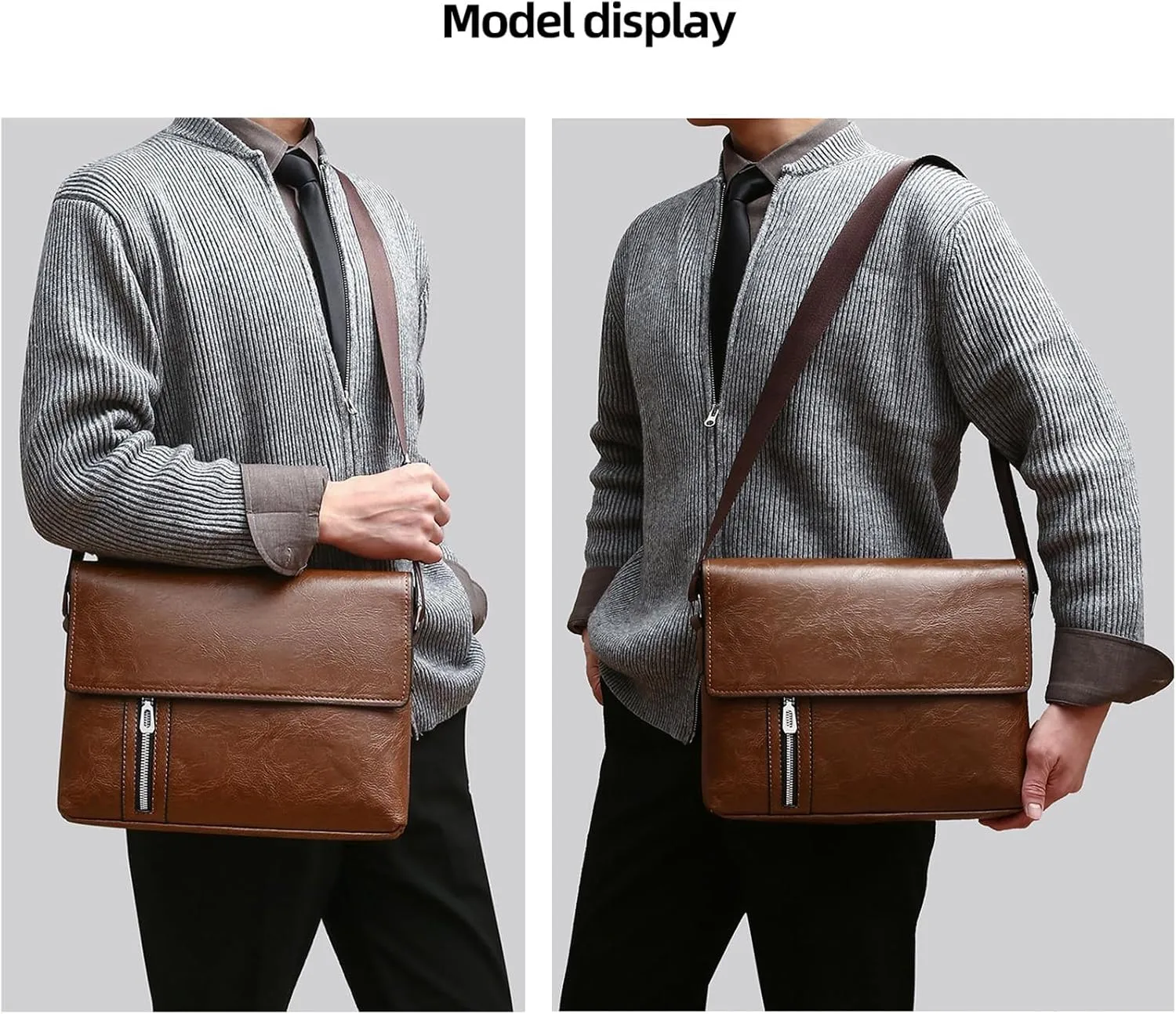 PORT&LOTUS Messenger Bags for Men - Small PU Leather Crossbody Bags