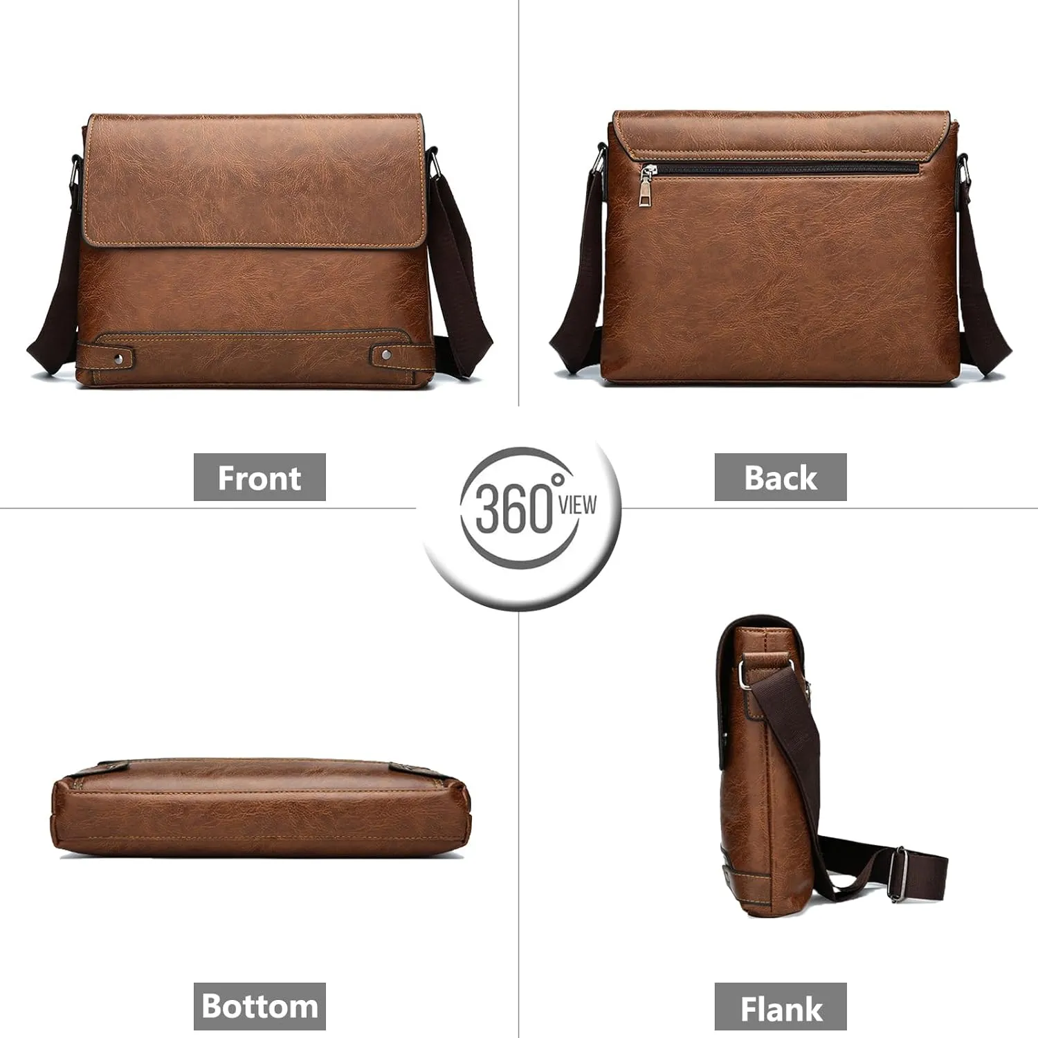 PORT&LOTUS Messenger Bags for Men - Small PU Leather Crossbody Bags