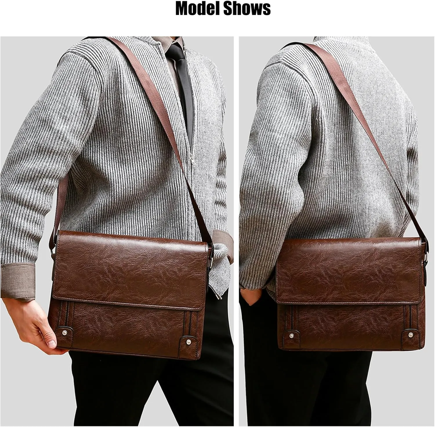 PORT&LOTUS Messenger Bags for Men - Small PU Leather Crossbody Bags