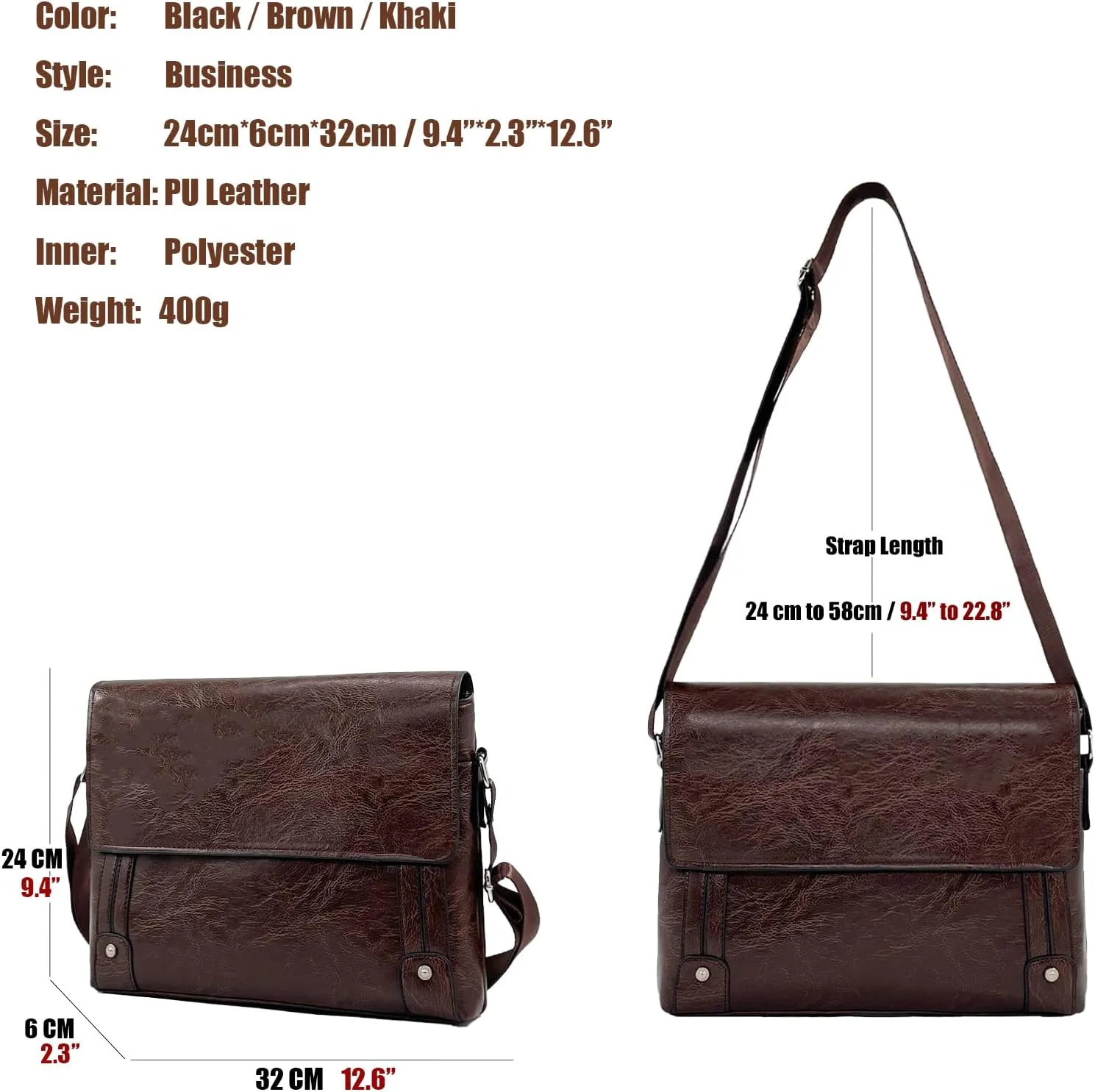 PORT&LOTUS Messenger Bags for Men - Small PU Leather Crossbody Bags