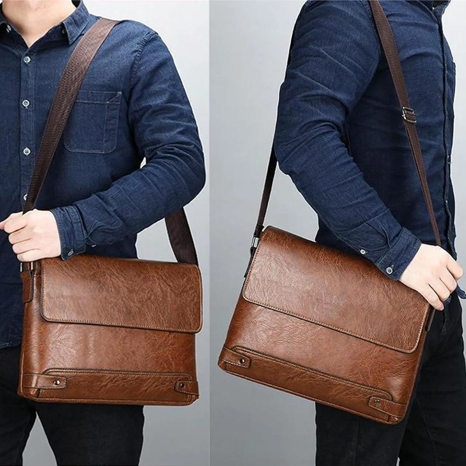 PORT&LOTUS Messenger Bags for Men - Small PU Leather Crossbody Bags