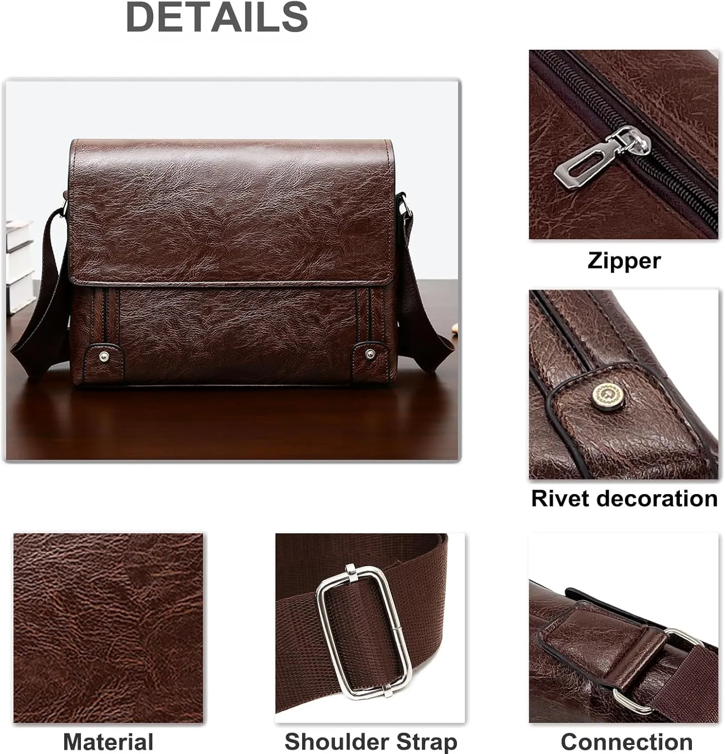 PORT&LOTUS Messenger Bags for Men - Small PU Leather Crossbody Bags